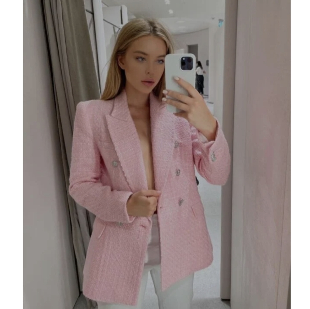 ZARA TWEED TEXTURED BLAZER PINK SIZE XS and M - Picture 5 of 16